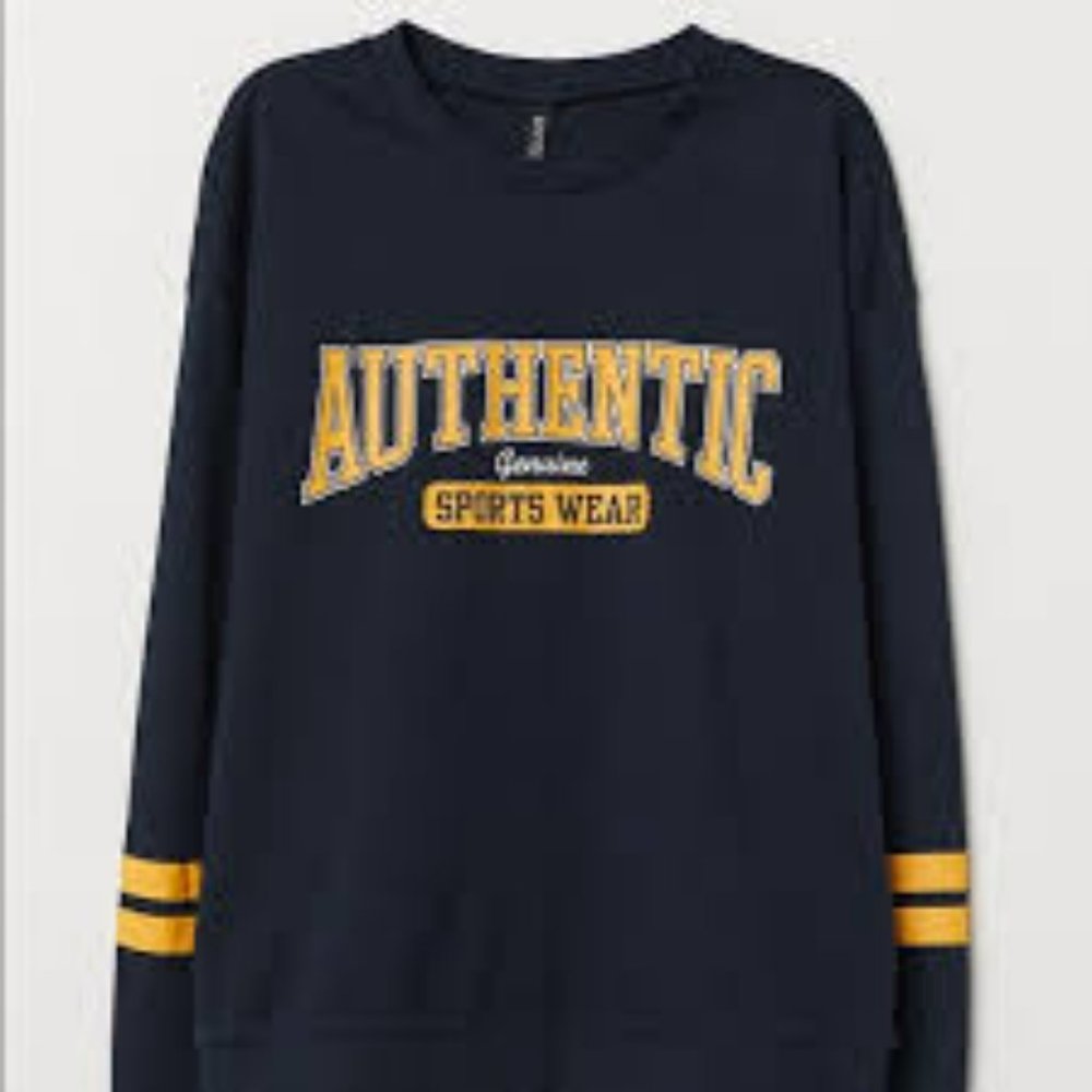 Navy Blue and Yellow H&M Long Sleeve Shirt